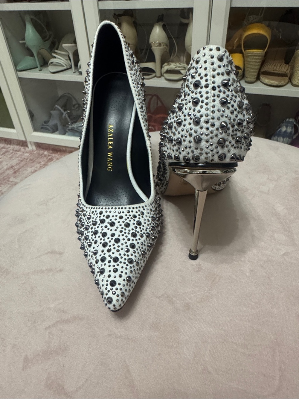 Azalea Wang White Crystal-Embellished Pointed Pump